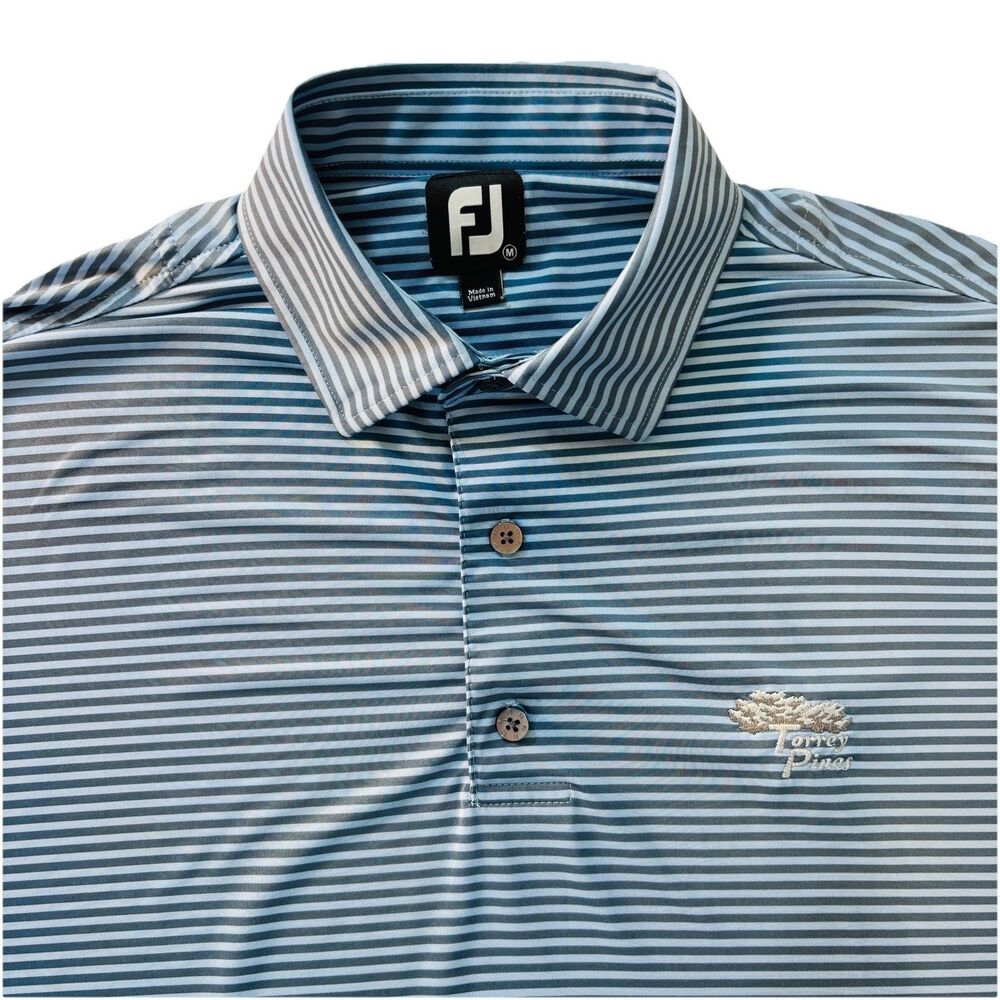 FootJoy Polo Shirt Mens M Torrey Pines Blue Striped Stretch Performance Golf
